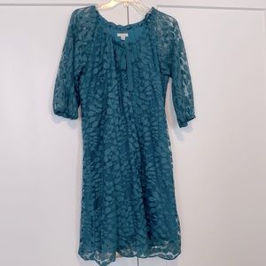 Blue Garnet Hill Bohemian Easy Lace Dress. size 12 Turquoise lace satin liner.